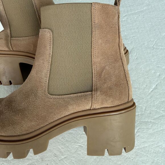 Size 8 - ANTONIO DE FARIA Portugal Tara Lug Sole Heel Chelsea Boots Beige Suede - Picture 9 of 10
